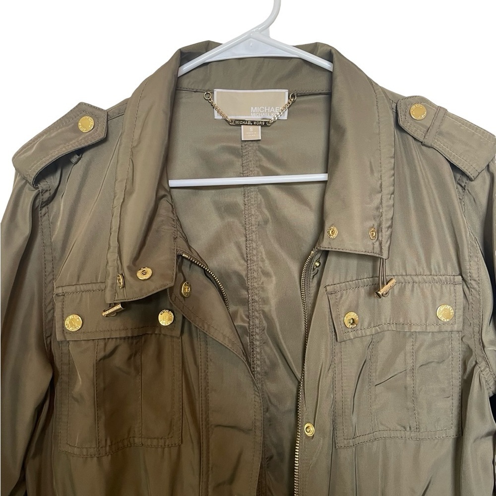 Michael Kors Olive Utility Jacket Small Gold Hardware Anorak - Picture 3 of 12